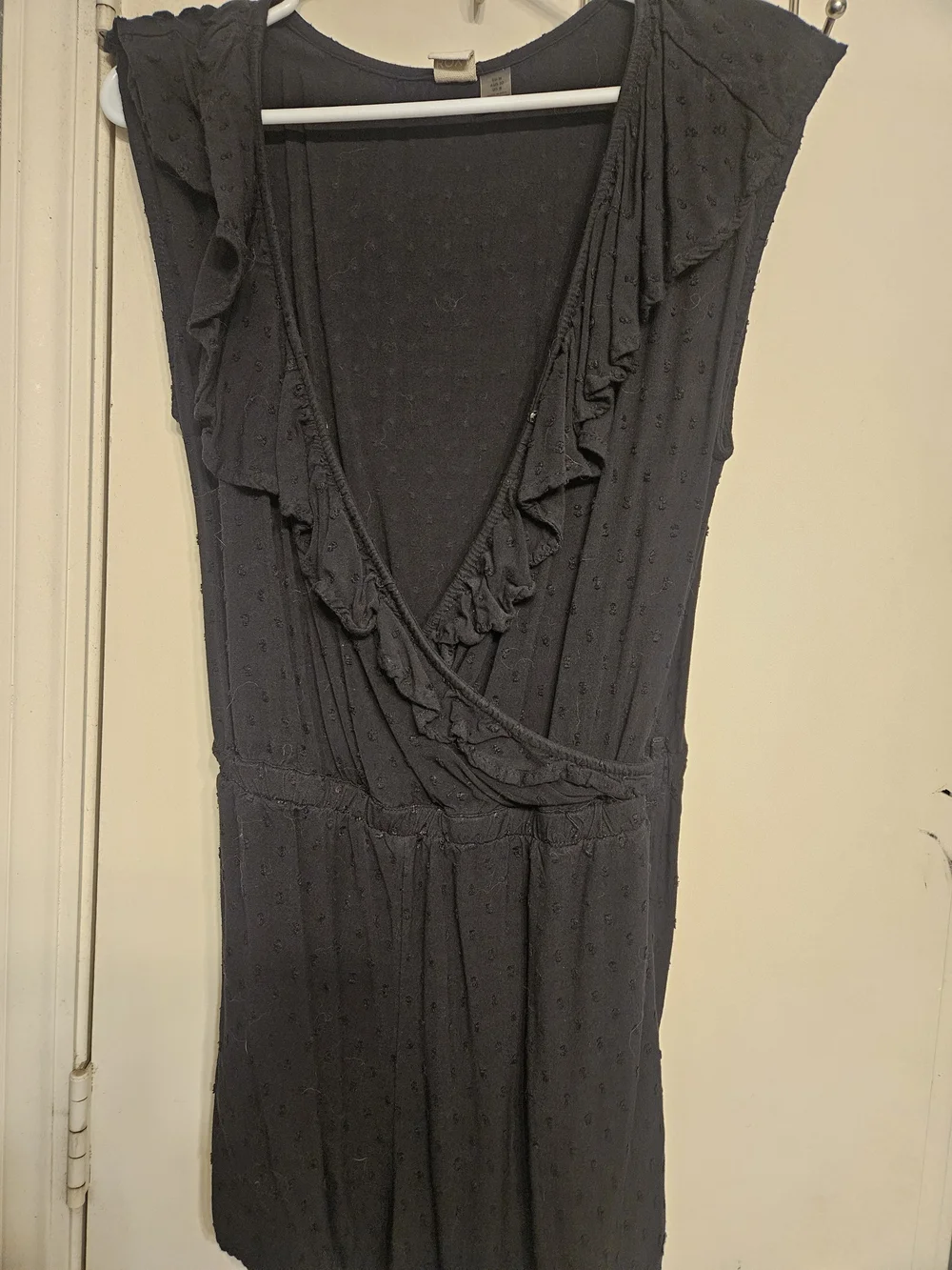 Roxy Black Ruffle-Trim Wrap Romper